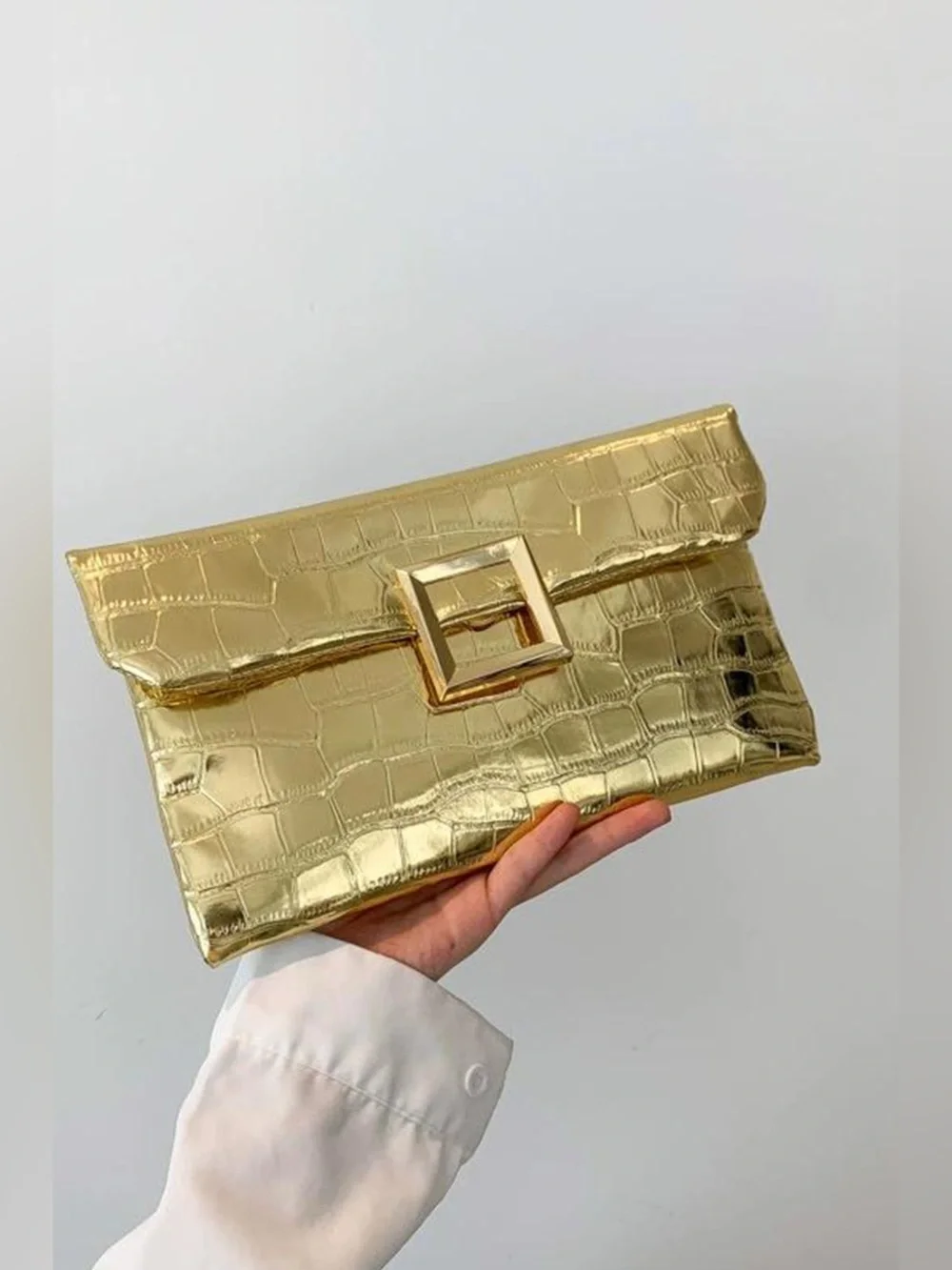 Zenana Vegan Leather Croc Pattern Envelope Clutch